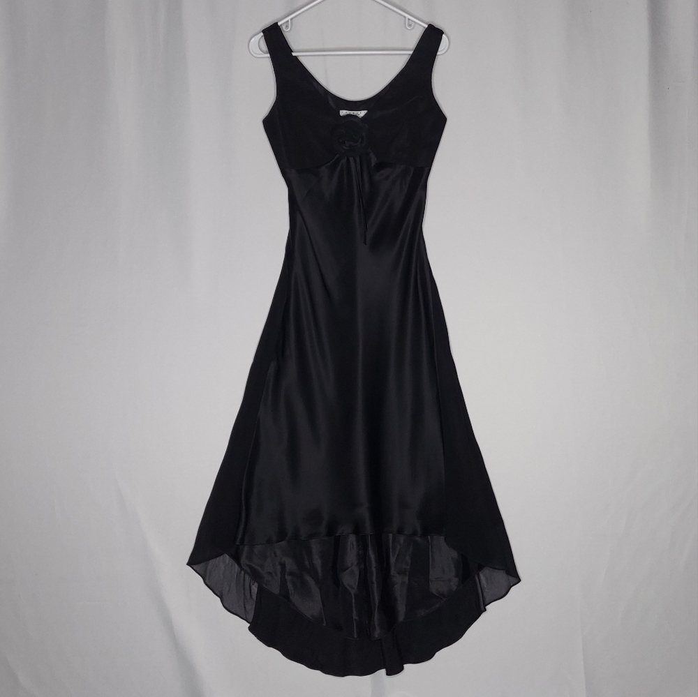 Laundry Shelli Segal Dress 4 Black Silk Empire Sleeveless Satin Sheer Lined Glam